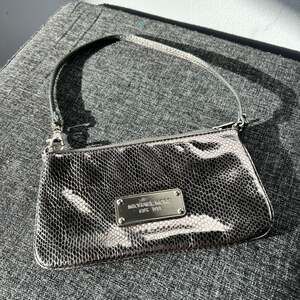 Michael Kors Metallic Snakeskin Effect Shoulder Bag Silver Small Purse Handbag